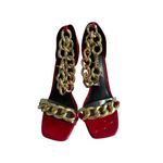 True Religion Red Gold Patent Chain Ankle Strap Heels Size 8.5 Photo 1