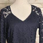 Nanette Lepore  navy blue V-neck 3/4 length sleeve floral lace top/blouse Size L Photo 1