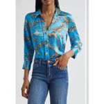 L'Agence  Dani Chain Print Silk Button-Up Shirt - Medium Photo 3