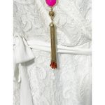 Lilly Pulitzer Boho Lariat Necklace Gold Tone Chain Pink Stone Tassel Pendant Photo 2