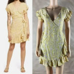 Billabong Yellow Floral Ruffled Wrap Dress SMALL Photo 1
