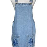 Forever 21 Women's Embroidered Floral Blue Denim Skirt Overall Pockets Sz Large Photo 0