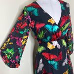 Alice + Olivia Jesse Wrap Dress 4/6 Silk Blend Whimsical Butterfly Leopard Midi Photo 3