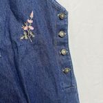 M.P.H. Blues Denim Dress M Sleeveless Floral Embroidery Side Button Front Pocket Blue Size M Photo 4