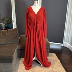 Long Sleeve Chiffon Rust Color V Photo 2