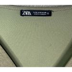 ZARA  Puff Sleeve V-Neck Textured Stretch Mini Career Dress S Olive Green #2983 Photo 6