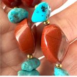 Brass elephant pendant necklace with carnelian, turquoise and red jasper beads Photo 6