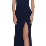 La Femme NWT 28835 Strapless Leg Slit Double Strap Back in Navy Blue Photo 0