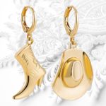 Anthropologie Cowgirl Earrings Gold Tone Western Boot Hat Dangle Drop Earrings Photo 0