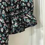 Topshop Black Floral 1/2 Sleeve Ruffle Blouse, Size 10 (Medium) Photo 3