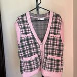 ZARA  Pink Green Plaid Knot Vest Pearl Buttons Small Preppy Photo 1