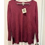 Anne Klein NWT Women M Medium V Neck Sweater with Button Red Long Sleeve Photo 1
