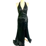 Whimsigoth Black Satin Halter Gown Gothic Witchycore Beaded Slit Corset Formal S Photo 1
