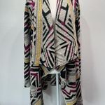Lucky Brand Long Gray Black Purple & Yellow Aztec Design Open Front Cardigan M Photo 1