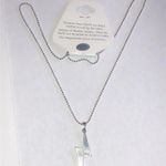 Silver Tone Shell Lightning Bolt Pendant Necklace Blue Photo 3