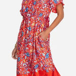 Johnny Was Johnny‎ Was Red Floral Jasmine Dress Medium M Photo 0