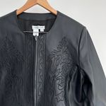 Vintage Leather Jacket Womens Large Embroidery Boho Chic Artsy Festival Vampire Black Photo 4