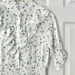 The Shirt Rochelle Behrens White Cotton Blue Floral Ruffle Trim Mini Dress Small Photo 6