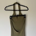 Green Halter Neck Midi Dress Ribbed Knit Low Back Bodycon Fitted Stretchy Party Photo 4