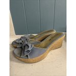 Vtg American Eagle Women's Sz 8 Blue Denim Jean Fabric Slip On Wedge Sandals Photo 1