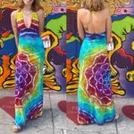 NWT Awesomeness Designs Colorful Tie Dye Long Halter Maxi Dress Large Blue Photo 5