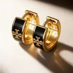 Gold and Black Hoop Earrings Photo 1