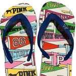 PINK - Victoria's Secret  Multi Color‎ Flip Flop Sandals Size 7 Vtg Love Pink Flags Photo 1