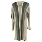 POL Women's Boho Open Knit Striped Long Duster Cardigan Sweater Tan Green Medium Photo 1