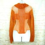 Open Knit Crochet Crop Sweater Womens 4US Orange Cowl Neck Italy Mohair Y2K Rave Size 4 Photo 4