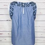 Old Navy  Embroidered Blue Chambray Denim Sleeveless Casual Top Size Medium Photo 5