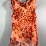 The Vintage Shop ICE Vintage 90s 100% Silk Orange Ruffle Animal Print Beaded Tank Top Blouse L Photo 3