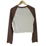 YITEMEI Star Raglan Long Sleeve Crop Top Womens XL Brown Cream Western Y2K Photo 4