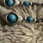 Boho Chic‎ Turquoise Blue Crystals Drop Pierced Earrings Western Navajo Silver Photo 1