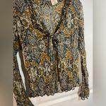 No Boundaries  Y2K Vintage Holographic Sequined Paisley Button Up Bell Sleeve Top Photo 3