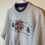 Morning Sun Jerzees Vintage Floral Embroidered Mock‎ Neck Sweatshirt Size Large Gray Photo 2