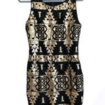 Skies Are Blue  Black Gold Sequin Tribal Geometric Bodycon Dress Size Medium Photo 1