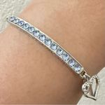 BRILLIANCE Blue Crystal Heart & Cross Bar Beyond Blessed Adjustable Bracelet 10g Silver Photo 3