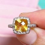 14kt White Gold 2+ Carat Cushion Cut Diamond Halo Citrine Ring Silver Size 6 Photo 3