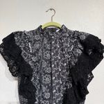 Hunter Bell  NYC Black Gray Floral Stripe Eliza Ruffle Lace Top Sz 0 Photo 2