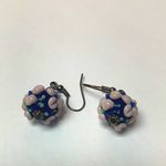 Blue and blush raised flower glass Lampwork drop earrings crystal accents Photo 6