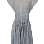 Norma Kamali Cotton Striped Shirt Dress Pleated Skirt Photo 1