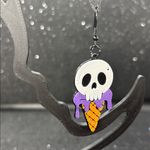Skull Ice Cream Cone Halloween Earrings 💀🍦🖤 Orange Photo 1