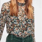 Free People Boho Style Green Floral sheer cropped top with tank size XS Photo 0