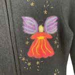 Talbots Vintage Women’s Medium 100% Wool Cardigan Black Felted Angels Gold Beads Photo 5