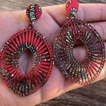 vintage Natural Wood fabric Boho western Dangle Earrings Red Photo 6