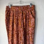 Garnet Hill Garnet‎ Hill Floral Print Pull On Pants Wide Tencel Linen Blend Rust Orange Fall Photo 1
