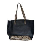 Kate Landry ‎ Black Leather  Python Snake Print Tote Shoulder Bag Zip Top Photo 7