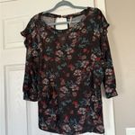Free People  Black Floral Print Romantic Ruffle Top Photo 4