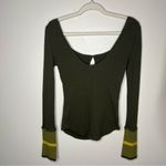  OB519388 Olive Green Free People‎ Mod Stripe Cuff Ribbed Tee Top Photo 3