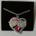 Hello Kitty Silver Red Heart-Shaped Couples Diamond Charm Necklace Jewelry ♥️ Photo 0